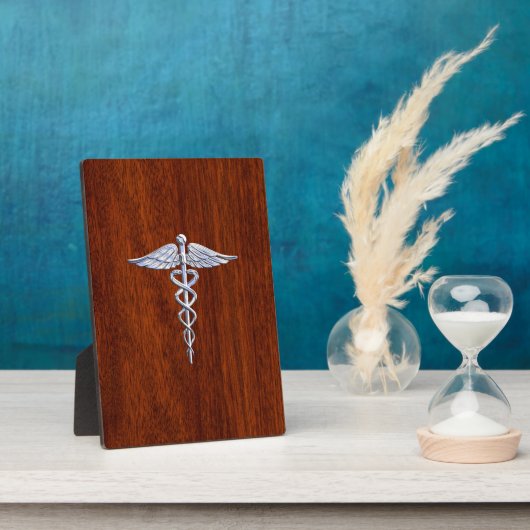 Plaque Photo Chrome Comme Caduceus Symbole Médicale Mahogany Br (Côté)