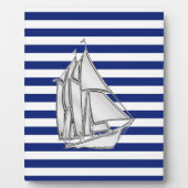 Plaque Photo Chrome Sailboat sur les rayures nautiques (Devant)