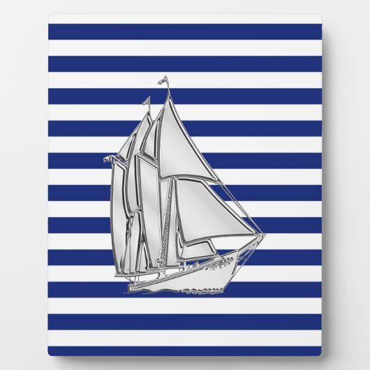 Plaque Photo Chrome Sailboat sur les rayures nautiques (Devant)