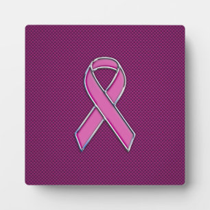 Plaque Photo Chrome Style Ruban Rose de Sensibilisation en Fibr