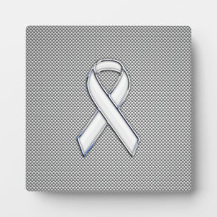 Plaque Photo Chrome White Ribbon Awareness Carbon Fiber Print