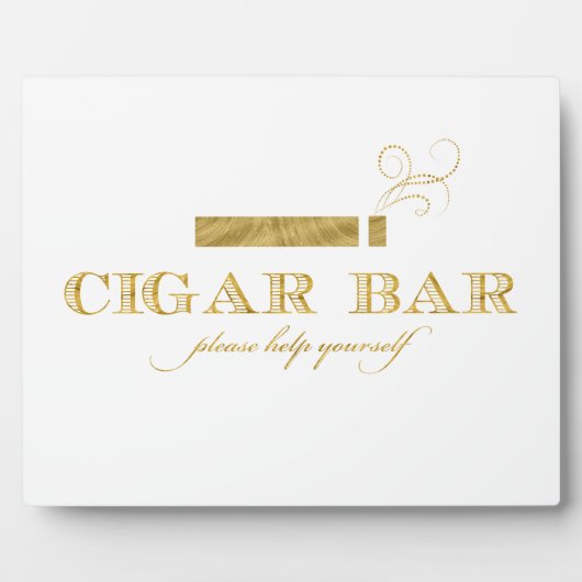 Plaque Photo Cigar Bar Sign Table Easel - White and Gold (Devant)
