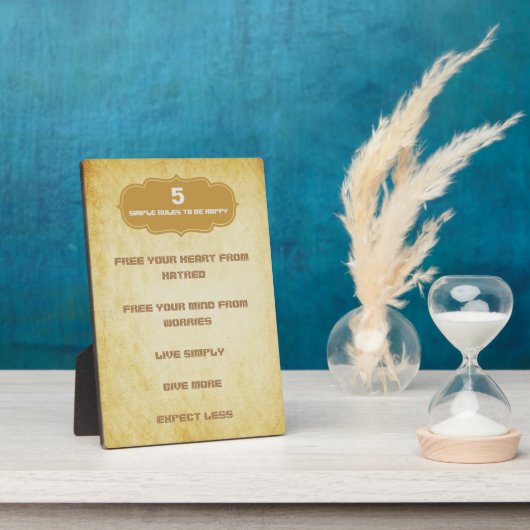 Plaque Photo Cinq règles simples pour être heureux (Côté)