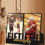 Plaque Photo Cinquantième Anniversaire Typographie surdimension<br><div class="desc">Plaque photo moderne pour votre anniversaire de mariage d'or. Le design comprend une typographie moderne surdimensionnée et un script de brosse en noir et or. Le modèle photo est configuré pour que vous puissiez ajouter deux de vos photos préférées, qui sont affichées au format portrait. Une belle occasion de présenter...</div>