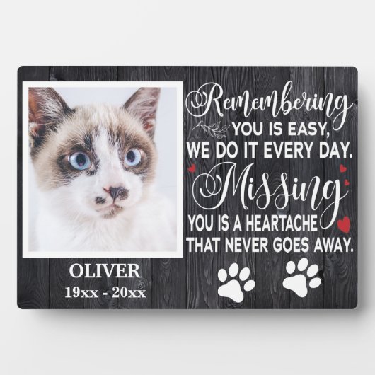 Plaque Photo Citation mémorial personnalisée pour chat (Devant)