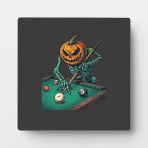 Plaque Photo Citrouille d'Halloween squelette jouant au billard
