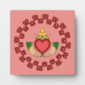 Plaque Photo Claddagh et Red Knotwork sur rose (Devant)