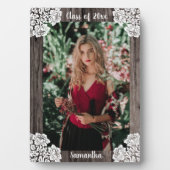 Plaque Photo Classe Bois rustique et dentelle Année Photo (Devant)