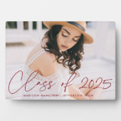 Plaque Photo Classe de 2025 Burgundy Script Graduation Photo (Devant)