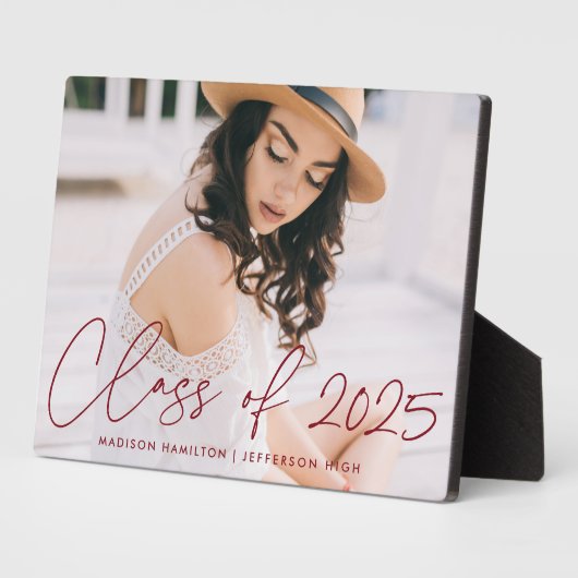 Plaque Photo Classe de 2025 Burgundy Script Graduation Photo (Côté)