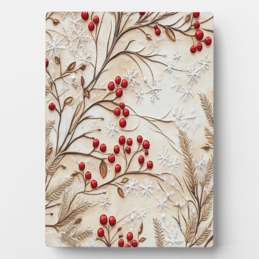 Plaque Photo Classic Christmas Berries and Snowflakes (Devant)