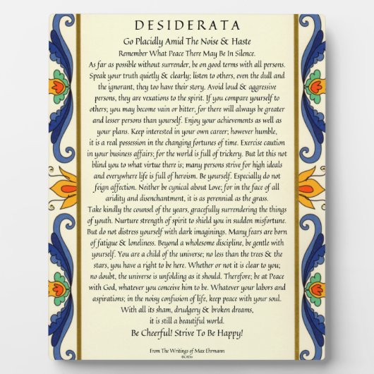 Plaque Photo Classic Desiderata with Flourish (Devant)