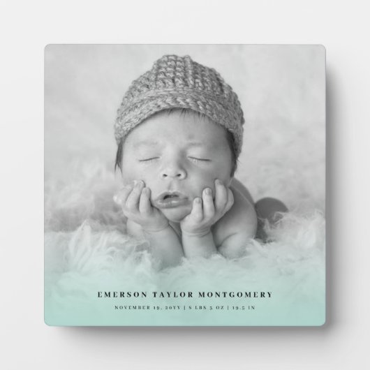 Plaque Photo Classic Simple Mint Gradient New Baby Photo Easel (Devant)