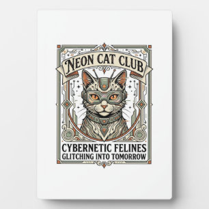 Plaque Photo Club Chat Néon Chat Cyberpunk Vintage Art Vector S