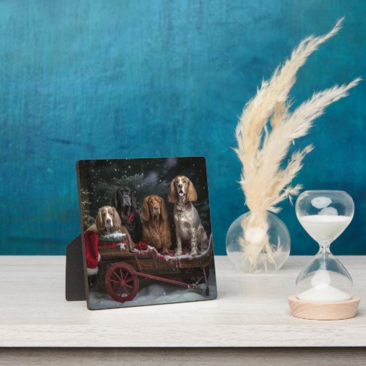 Plaque Photo Cocker Spaniel Snowy Sleigh Décor de Noël (Insitu)