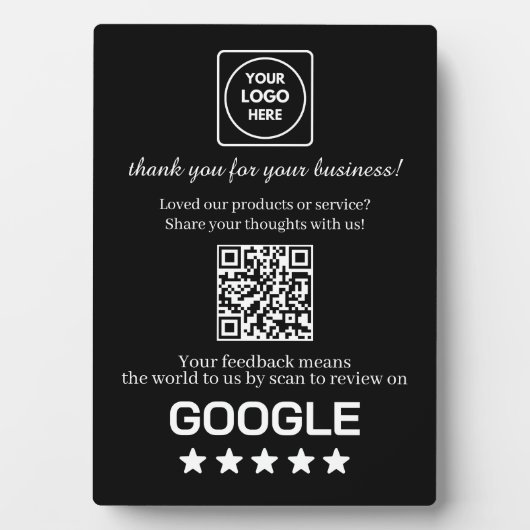 Plaque Photo Code QR noir | Affichage des avis Google My Busine (Devant)