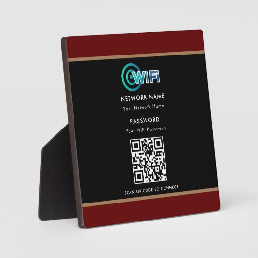 Plaque Photo Code QR personnalisé Mot de passe réseau Wifi Noir (Recto)