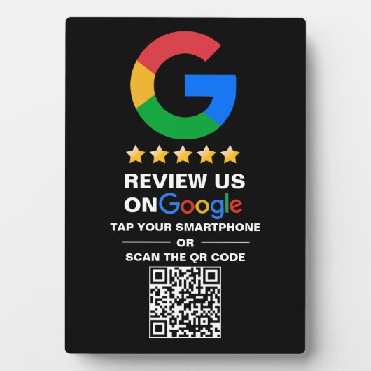 Plaque Photo Code Qr personnalisé simple Google Review Black (Devant)