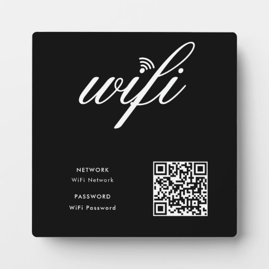 Plaque Photo Code QR réseau Wifi personnalisé noir (Devant)