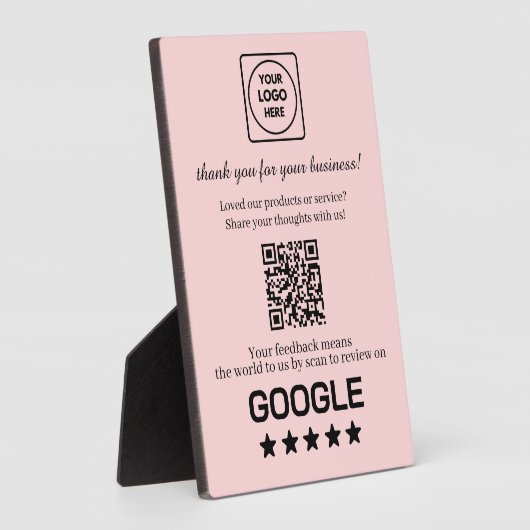 Plaque Photo Code QR rose | Affichage Google Business Evaluatio (Côté)