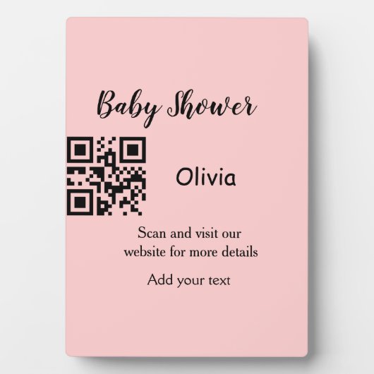 Plaque Photo Code QR simple pour baby shower avec nom et texte (Devant)