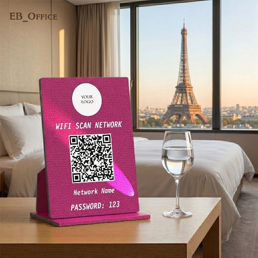 Plaque Photo Code QR Wifi Cuir Magenta Chic en Vedette