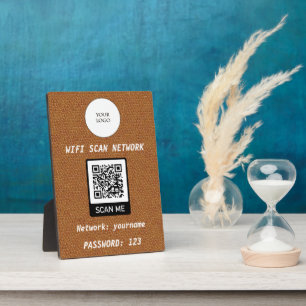 Plaque Photo Code QR Wifi gratuit en cuir marron clair uni