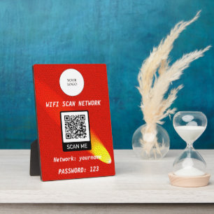 Plaque Photo Code QR Wifi Gratuit Orange Cuir Projecteur