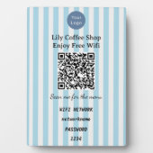 Plaque Photo Code QR Wifi Piedestal Rayures Verticales Bleu Cla (Devant)