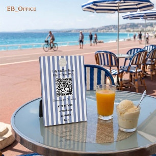 Plaque Photo Code QR Wifi Rayures Verticales Bleu Marine sur Pr