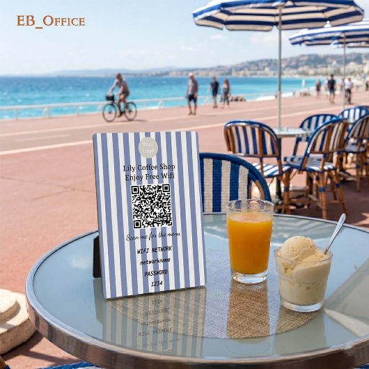 Plaque Photo Code QR Wifi Rayures Verticales Bleu Marine sur Pr