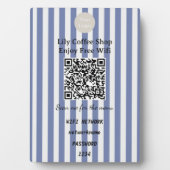 Plaque Photo Code QR Wifi Rayures Verticales Bleu Marine sur Pr (Devant)