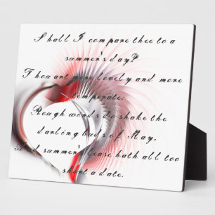 Plaque Photo Coeur métallique avec sonnet de Shakespeare 18