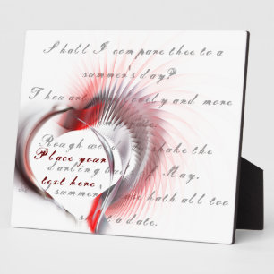 Plaque Photo Coeur métallique avec sonnet de Shakespeare 18