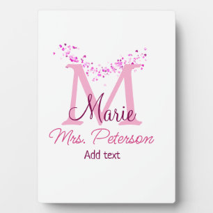 Plaque Photo Cœur rose pailleté monogramme enseignante Mme Mode