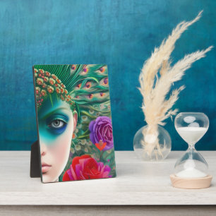 Plaque Photo Coiffure pour femme beauté Turquoise plumes