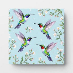 Plaque Photo Colibris vibrants et floraison de cerisier blanc