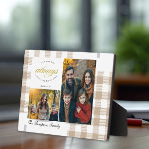 Plaque Photo Collage de photos de famille beige Verset biblique