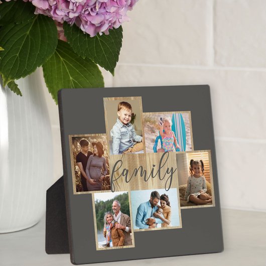 Plaque Photo Collage de photos familiales Bordure de bois gris