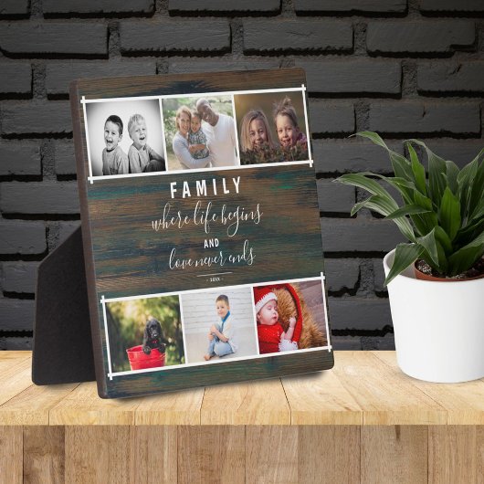 Plaque Photo Collage de photos rustique Script de famille Keeps
