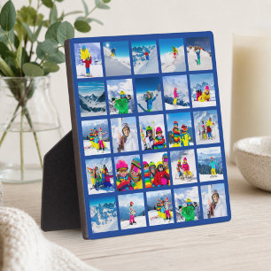 Plaque Photo Collage en grille de 25 photos bleu foncé