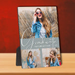 Plaque Photo Collage photo de chic Graduation sur Grey<br><div class="desc">Vos photos préférées, le mot Graduate, votre nom et votre année de graduation en texte blanc élégant sur un arrière - plan gris argenté, cette plaque photo sans cadre avec un chevalet intégré est un grand souvenir de l'étape spéciale de votre diplômé. **CONSEIL : Téléchargez toutes les photos horizontales pour...</div>