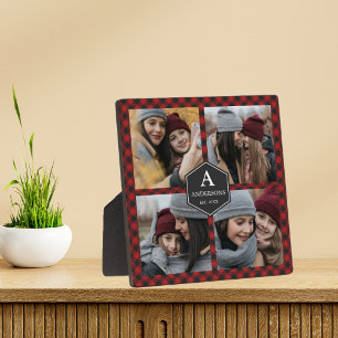 Plaque Photo Collage photo de famille bûcheron à carreaux rouge