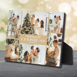 Plaque Photo Collage photo de Noël<br><div class="desc">Un collage de six photos, votre nom de famille et les mots "Souvenirs de Noël 20XX" en lettrage blanc chic sur or mou sont placés directement sur le panneau de carton dur pour une image incroyablement nette avec une surface nettoyée facile à essuyer. Tablette, sur une étagère ou un bureau,...</div>