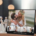 Plaque Photo Collage photo mariage avec Zigzag<br><div class="desc">Affichage photo cool pour 5 de vos photos mariages préférées. Le modèle photo affichera votre photo principale comme l'arrière - plan et les 4 autres seront disposés dans une bande photo zigzag le long du fond. Vous pouvez personnaliser le libellé avec votre choix de texte, comme le nom de la...</div>