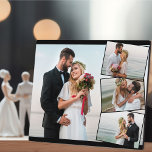 Plaque Photo Collage photo mariage avec ZigZag vertical<br><div class="desc">Créez votre propre plaque photo mariage avec 4 de vos photos préférées. Le modèle photo est mis en place pour créer un collage photo avec une photo principale de l'arrière - plan, superposée avec les trois autres photos en zigzag vertical. Vos images sont affichées en format paysage avec des cadres...</div>