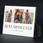 Plaque Photo Collage photo minimaliste Best Mom Ever Keepsaké P<br><div class="desc">Bloc photo de jour de mère personnalisable avec 3 photos de votre propre avec une police de typographie amusante en dessous qui dit "meilleure mère jamais" avec un coeur dans la lettre "O". Un cadeau parfait pour la mère.</div>