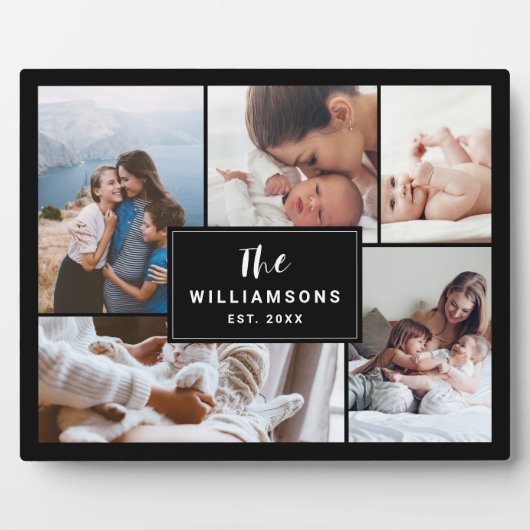 Plaque Photo Collage photo multiple famille établie Noir (Devant)
