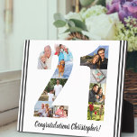Plaque Photo Collage photo Numéro personnalisé 21 Anniversaire<br><div class="desc">21st Birthday Plaque - personnalisée avec un collage photo de vos photos préférées et texte personnalisé. Le modèle photo est configuré pour vous permettre d'ajouter vos photos, qui seront affichées sous la forme d'un numéro 21. On peut aussi customiser le libellé actuel, qui dit "Félicitations [nom] !". Parcourez mon magasin...</div>
