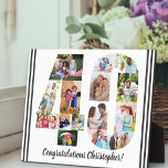 Plaque Photo Collage photo Numéro personnalisé 40 Anniversaire<br><div class="desc">40th Birthday Plaque - personnalisée avec un collage photo de vos photos préférées et texte personnalisé. Le modèle photo est configuré pour vous permettre d'ajouter vos photos, qui seront affichées sous la forme d'un numéro 40. On peut aussi customiser le libellé actuel, qui dit "Félicitations [nom] !". Parcourez mon magasin...</div>